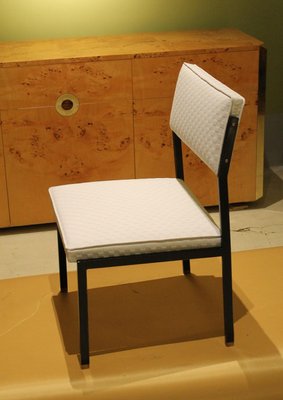 Italian Low Lounge Chairs with Black Iron Frame and Ice White Upholster by Milo Baughman, 1950s, Set of 6-AXE-1433461