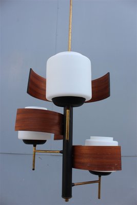 Italian Mahogany, Glass & Brass Ceiling Lamp from Esperia, 1950s-EH-594869