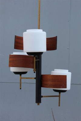 Italian Mahogany, Glass & Brass Ceiling Lamp from Esperia, 1950s-EH-594869