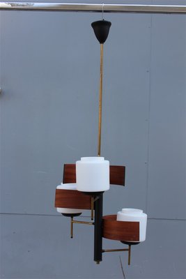 Italian Mahogany, Glass & Brass Ceiling Lamp from Esperia, 1950s-EH-594869