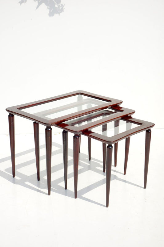 Italian Mahogany Nesting Tables by Ico Parisi for De Baggis, 1950s, Set of 3