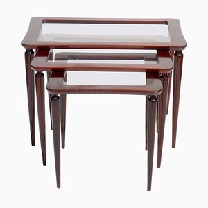 Italian Mahogany Nesting Tables by Ico Parisi for De Baggis, 1950s, Set of 3-KGD-1050190