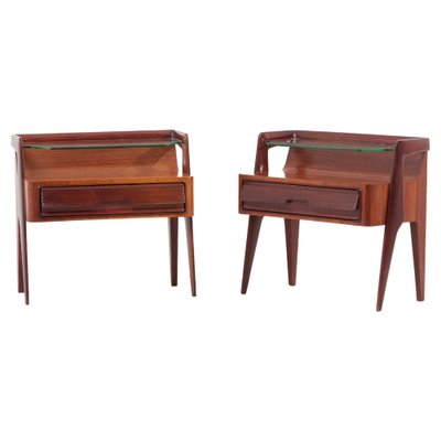 Italian Mahogany Teak Plywood Nightstands, 1950s, Set of 2-SFD-1418470