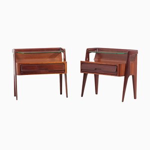 Italian Mahogany Teak Plywood Nightstands, 1950s, Set of 2-SFD-1418470