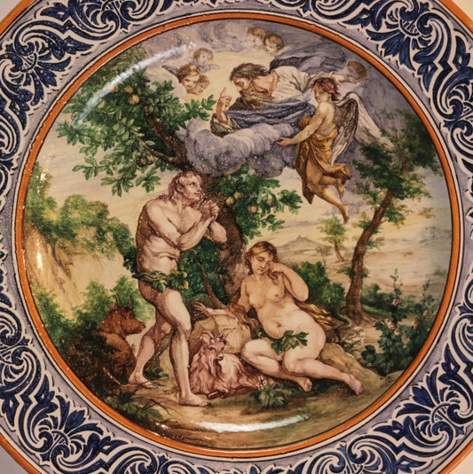 Italian Majolica Expulsion Plate from Paradise