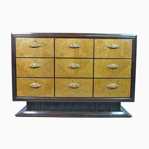 Italian Maple & Mahogany Chest of Drawers with Black Lacquered Glass Top, 1940s-WFB-738753