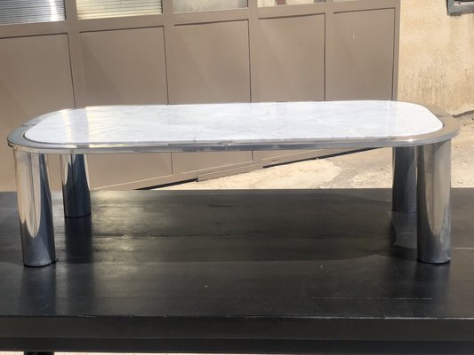 Italian Marble and Chrome Steel Coffee Table, 1970s-SSK-1320016