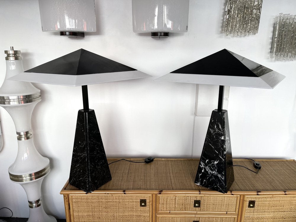 Italian Marble Metal Acrylic Glass Lamps by Cini Boeri for Tronconi. 1970s, Set of 2