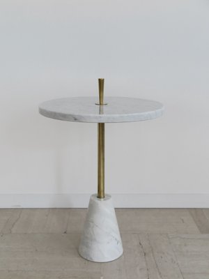 Italian Marble Table in Carrara and Brass, 1970s-CC-1610729