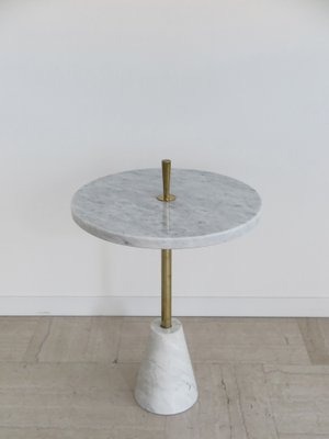 Italian Marble Table in Carrara and Brass, 1970s-CC-1610729