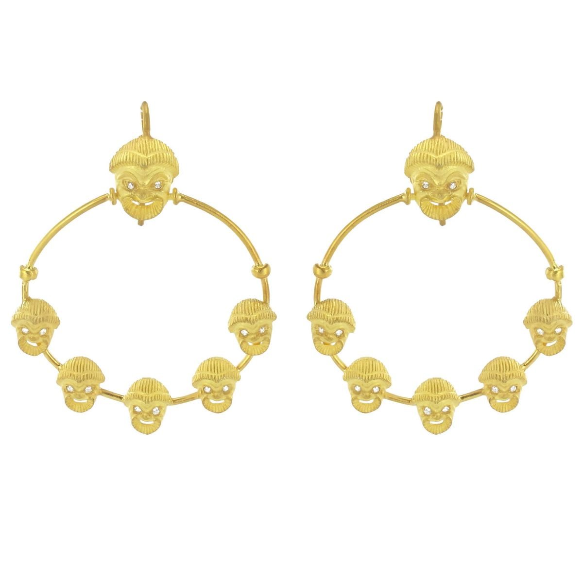 Italian Matte Vermeil Crystal Mask Hoop Earrings, Set of 2