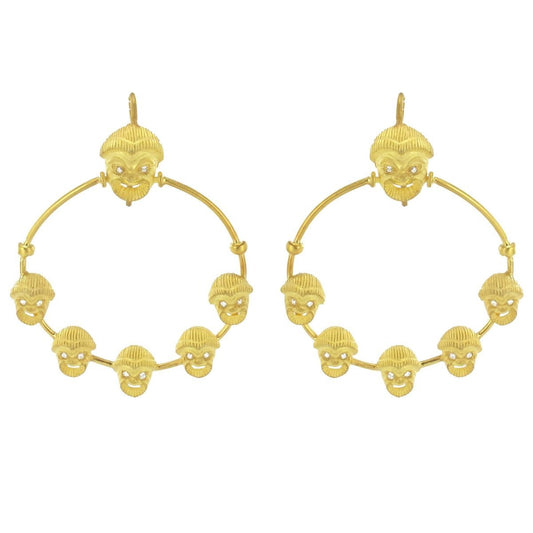 Italian Matte Vermeil Crystal Mask Hoop Earrings, Set of 2