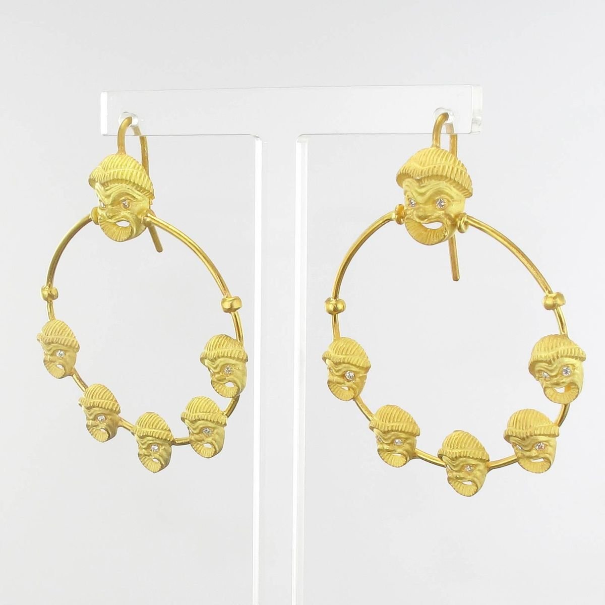 Italian Matte Vermeil Crystal Mask Hoop Earrings, Set of 2