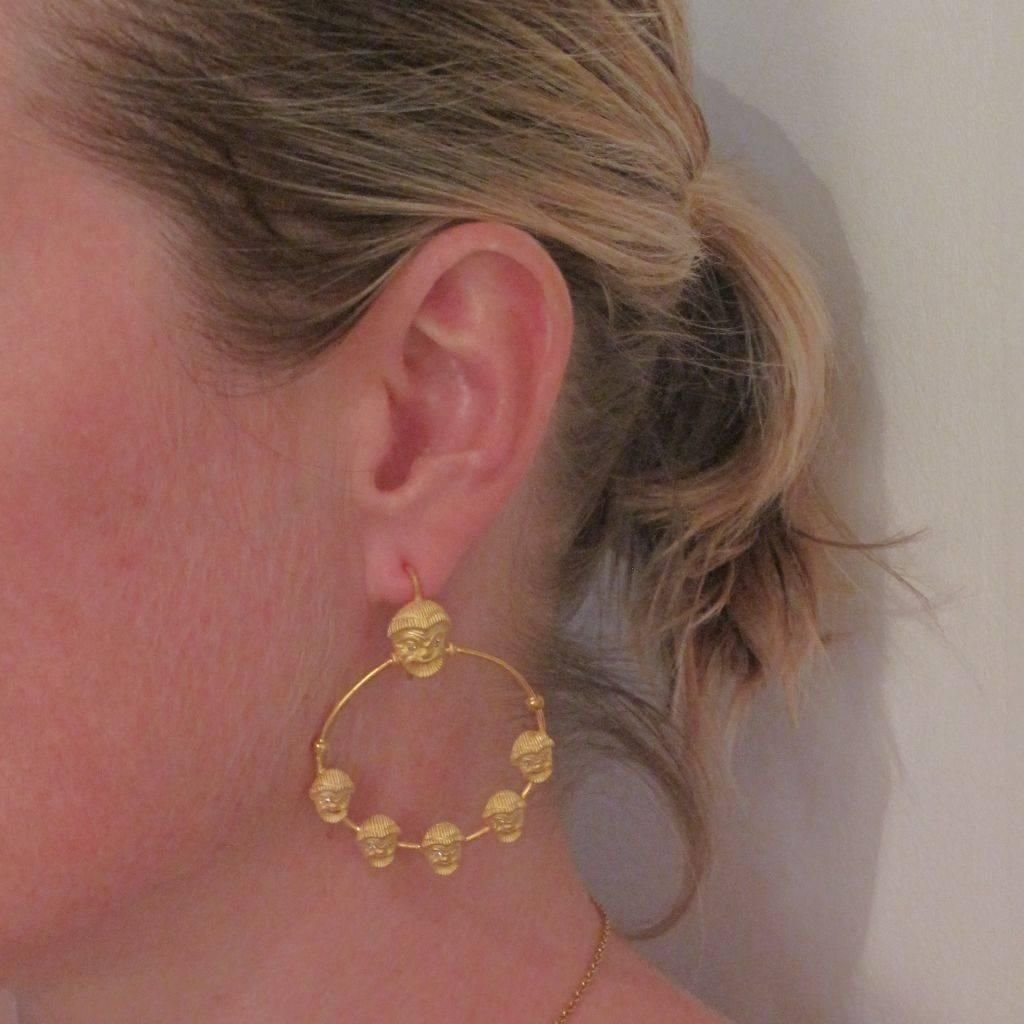 Italian Matte Vermeil Crystal Mask Hoop Earrings, Set of 2