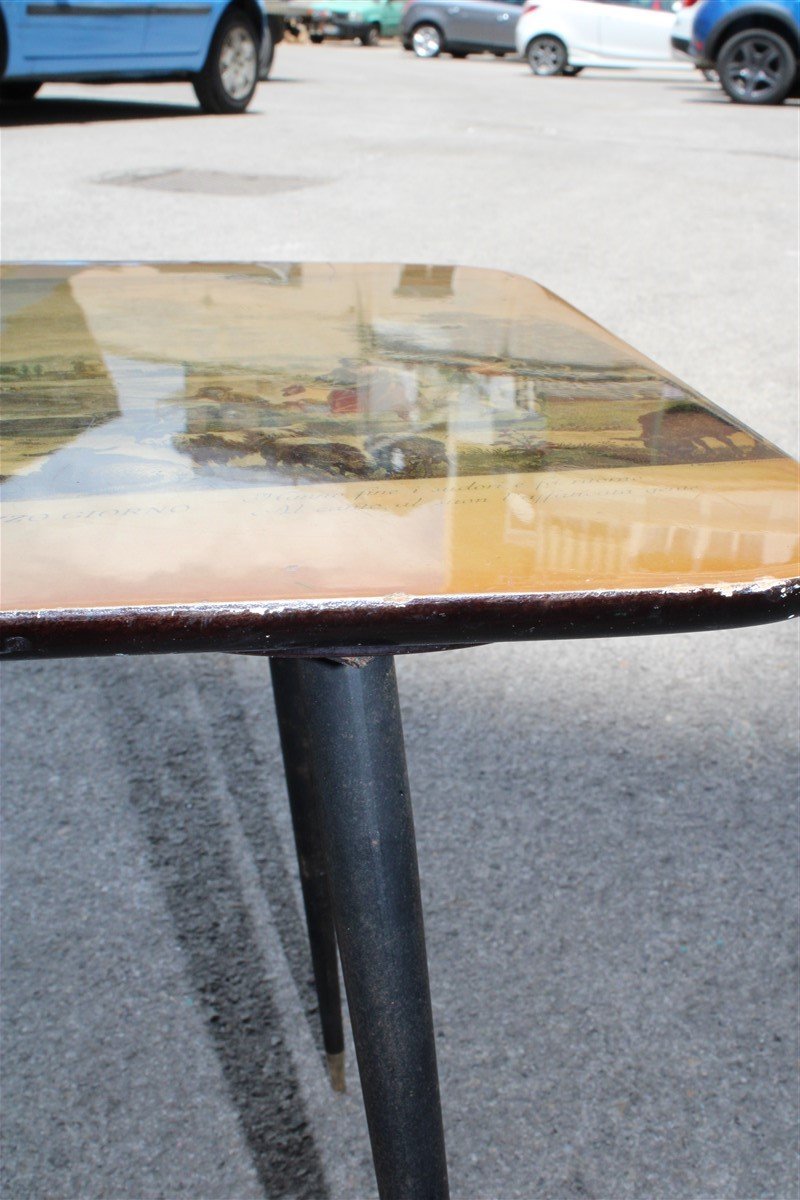 Italian Metal, Brass, and Prints Coffee Table, 1950s