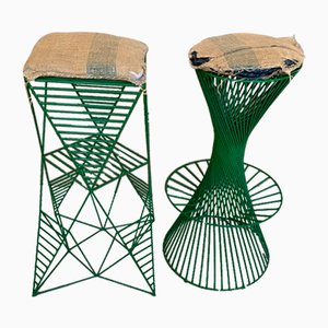 Italian Metal Emerald Green Stools, Set of 2-HZ-991095