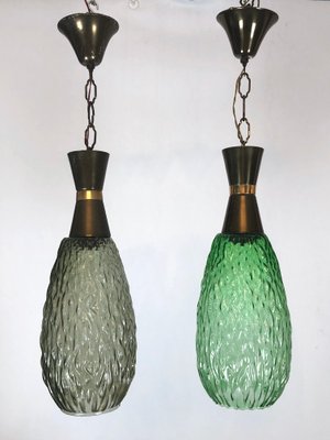 Italian Metal & Glass Pendant Lamps, 1960s, Set of 2-OT-850395