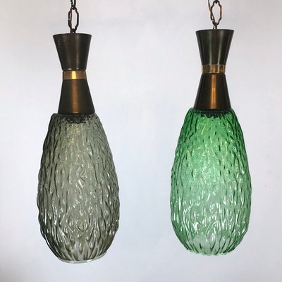 Italian Metal & Glass Pendant Lamps, 1960s, Set of 2-OT-850395