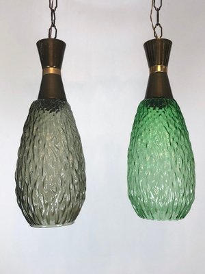 Italian Metal & Glass Pendant Lamps, 1960s, Set of 2-OT-850395