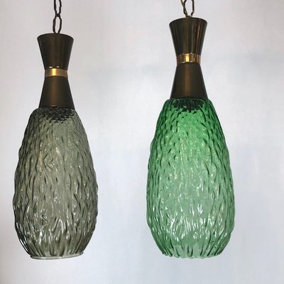 Italian Metal & Glass Pendant Lamps, 1960s, Set of 2-OT-850395