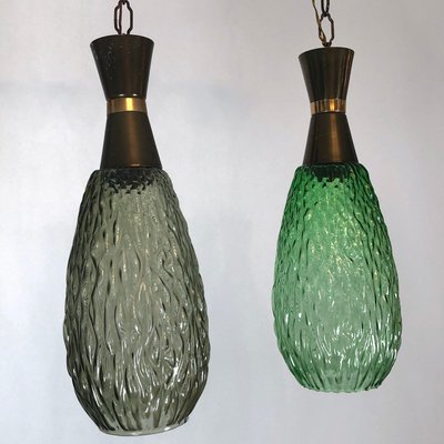 Italian Metal & Glass Pendant Lamps, 1960s, Set of 2-OT-850395