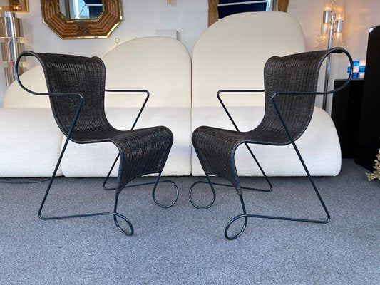 Italian Metal Rattan Zigo Chairs by Ron Arad for Driade, 1990s, Set of 4-FUE-1100908