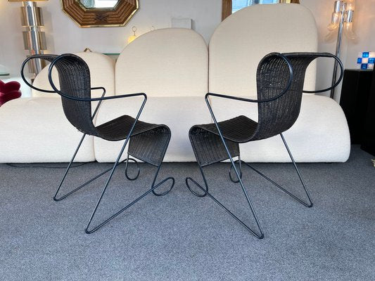 Italian Metal Rattan Zigo Chairs by Ron Arad for Driade, 1990s, Set of 4-FUE-1100908