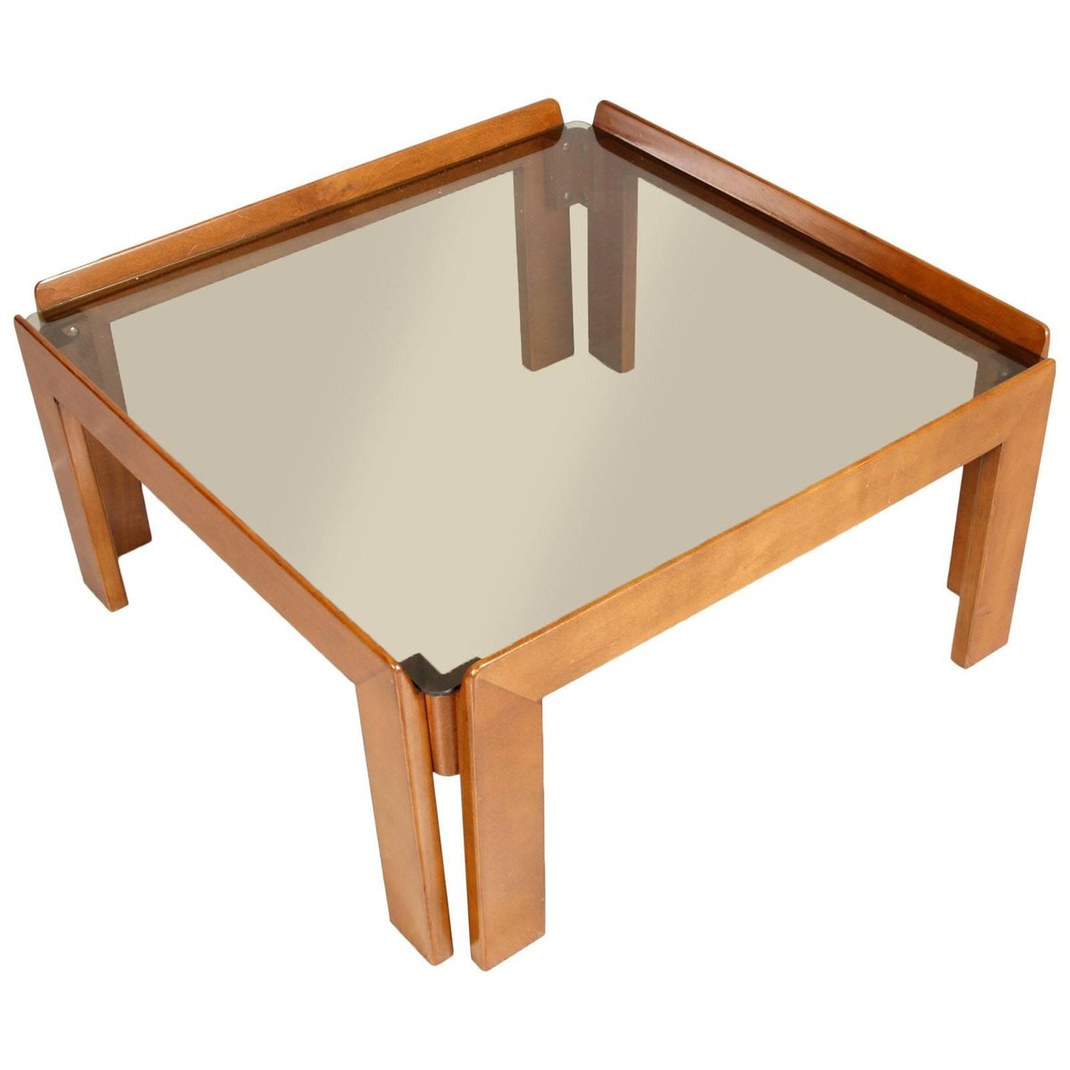 Italian Mid-Century Coffee Table with Smoked Glass Top by Tobia & Afra Scarpa