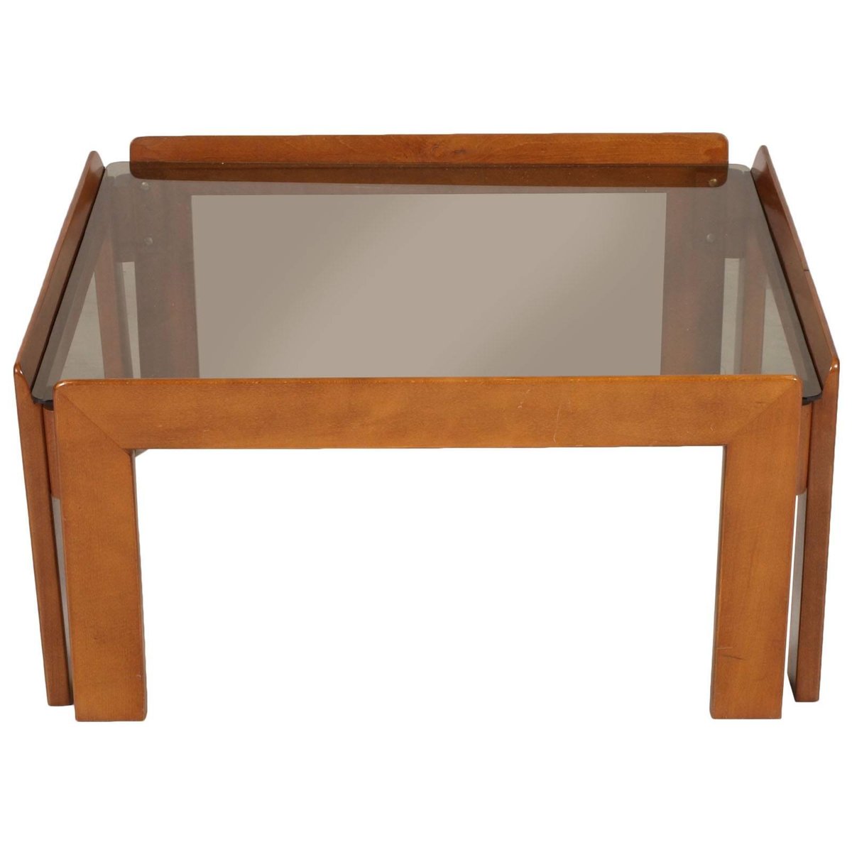 Italian Mid-Century Coffee Table with Smoked Glass Top by Tobia & Afra Scarpa