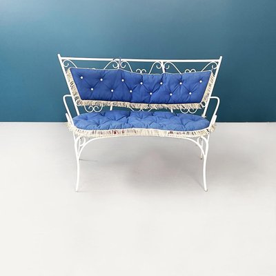 Italian Mid-Century Garden Bench in White Wrought Iron and Fabric, 1960s-GDD-1272814