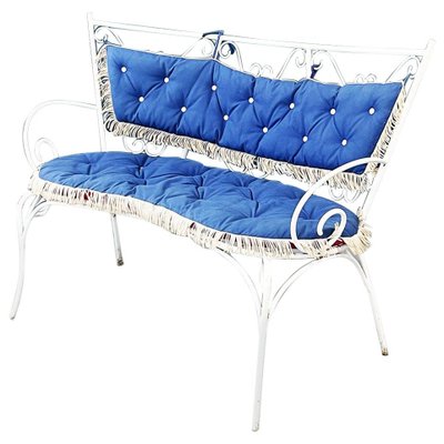 Italian Mid-Century Garden Bench in White Wrought Iron and Fabric, 1960s-GDD-1272814