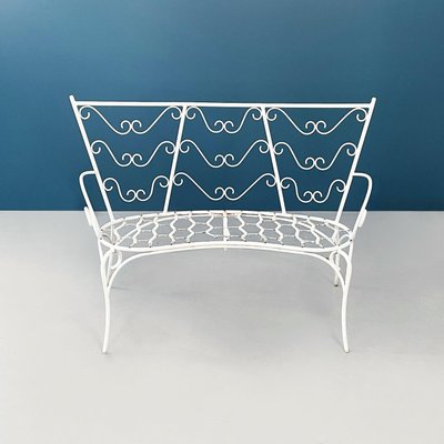 Italian Mid-Century Garden Bench in White Wrought Iron and Fabric, 1960s-GDD-1272814