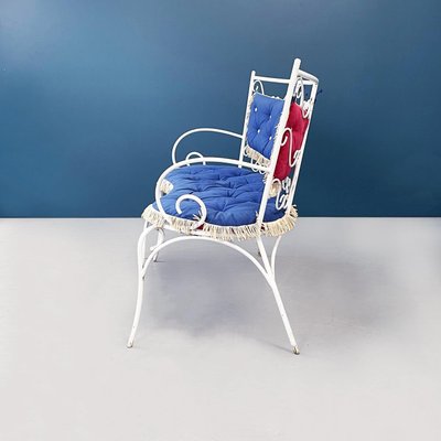 Italian Mid-Century Garden Bench in White Wrought Iron and Fabric, 1960s-GDD-1272814