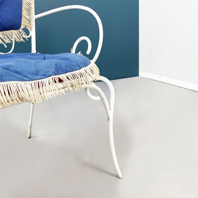 Italian Mid-Century Garden Bench in White Wrought Iron and Fabric, 1960s-GDD-1272814