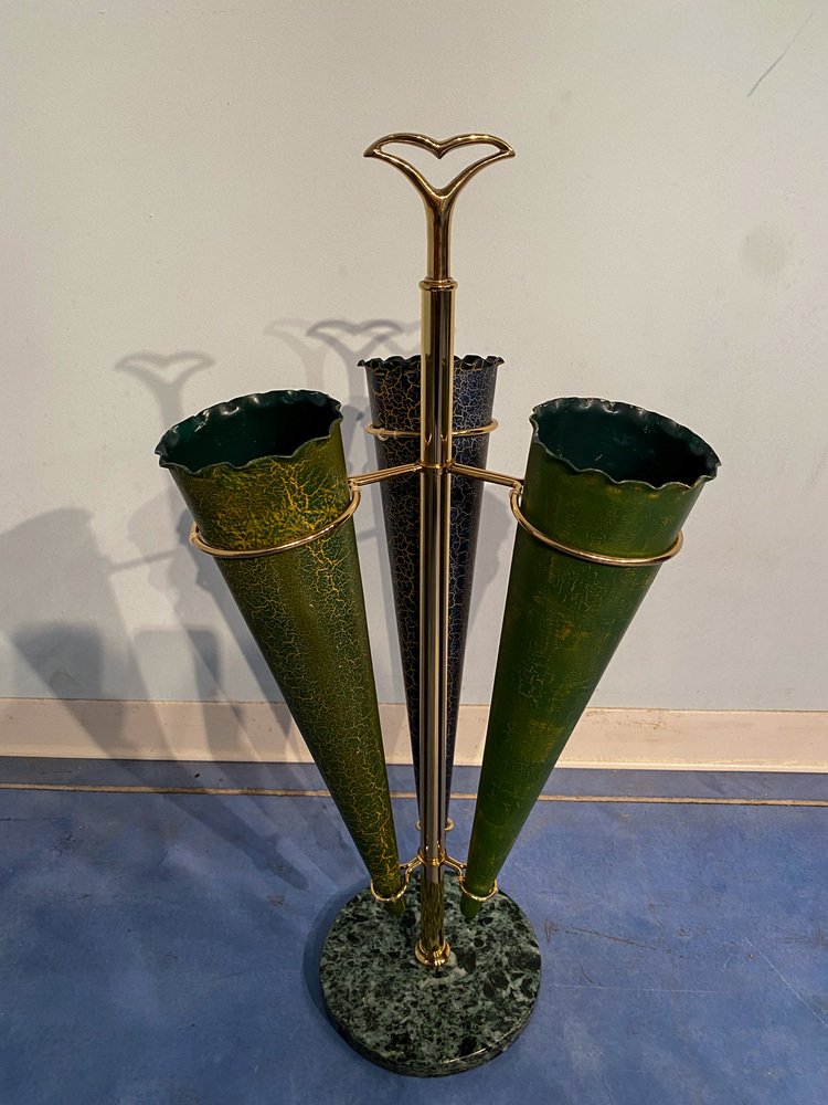 Italian Mid-Century Green Umbrella Stand with Cracked Effect, 1950s