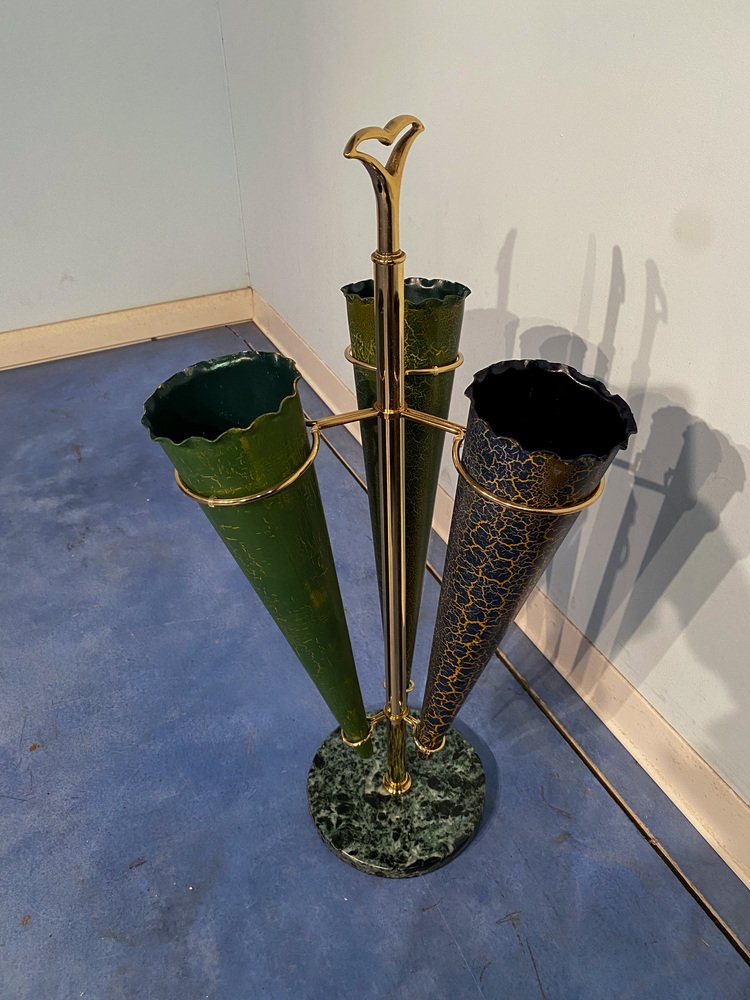 Italian Mid-Century Green Umbrella Stand with Cracked Effect, 1950s