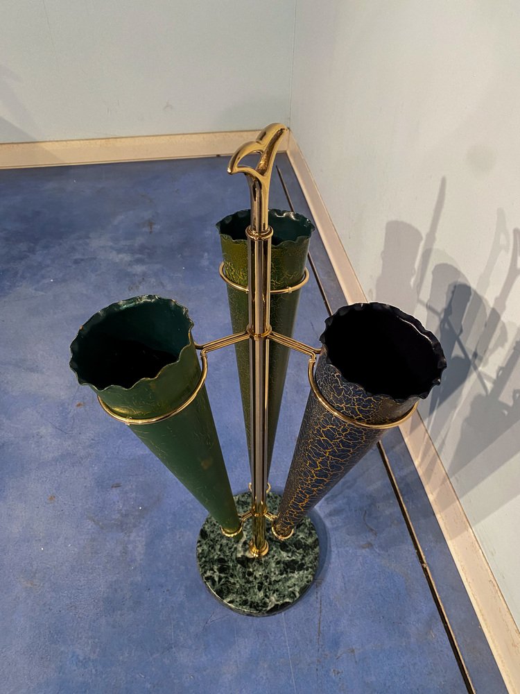 Italian Mid-Century Green Umbrella Stand with Cracked Effect, 1950s