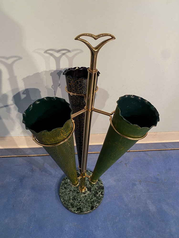 Italian Mid-Century Green Umbrella Stand with Cracked Effect, 1950s