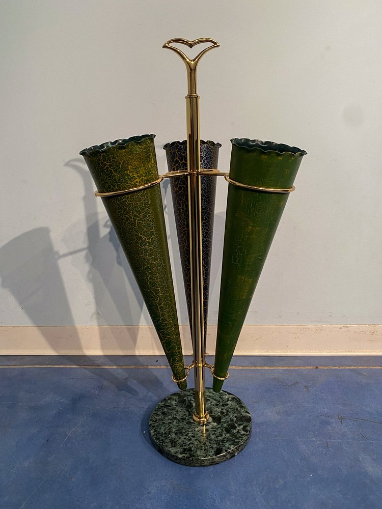 Italian Mid-Century Green Umbrella Stand with Cracked Effect, 1950s