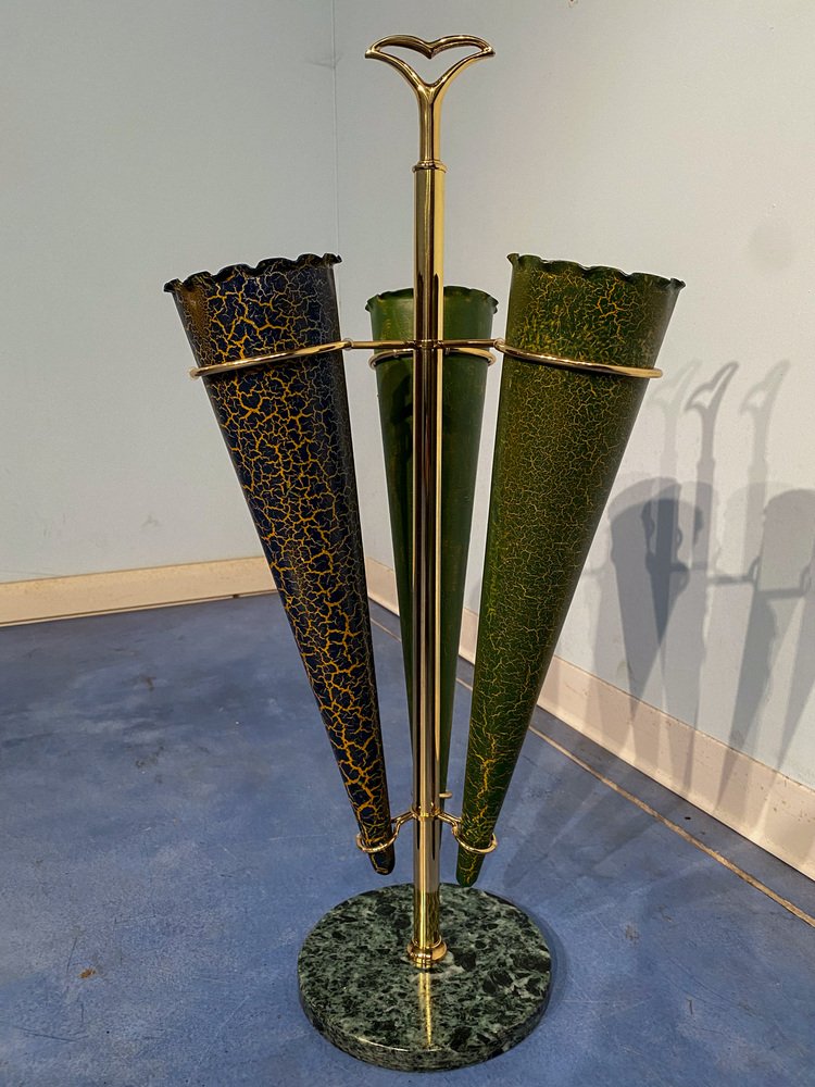 Italian Mid-Century Green Umbrella Stand with Cracked Effect, 1950s