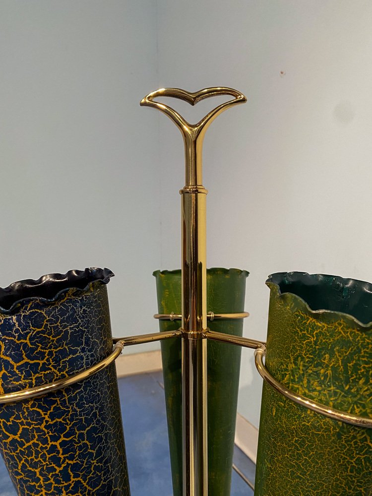 Italian Mid-Century Green Umbrella Stand with Cracked Effect, 1950s