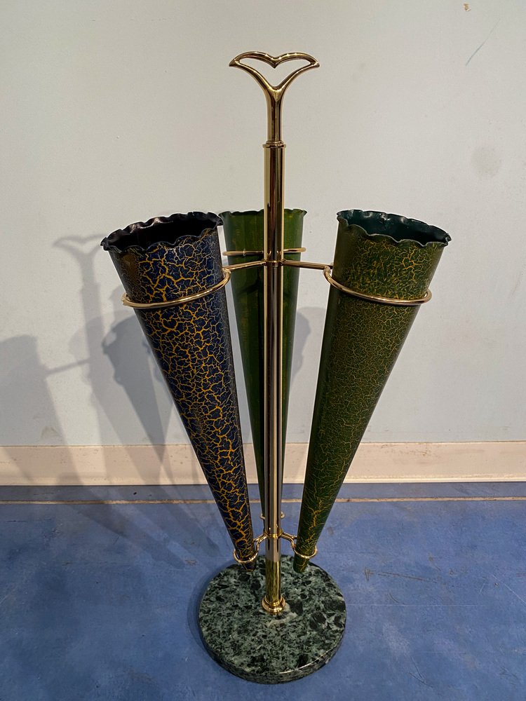 Italian Mid-Century Green Umbrella Stand with Cracked Effect, 1950s