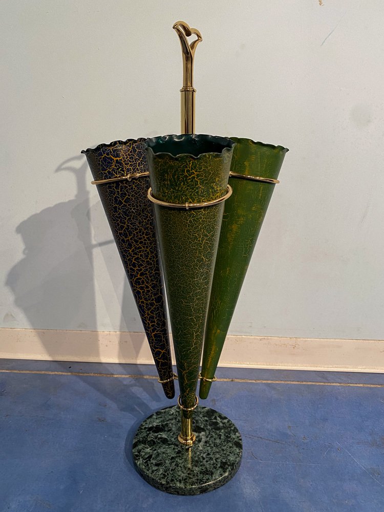 Italian Mid-Century Green Umbrella Stand with Cracked Effect, 1950s