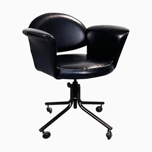 Italian Mid-Century Modern Armchair in Black Leather and Black Metal, 1970s-GDD-1272810