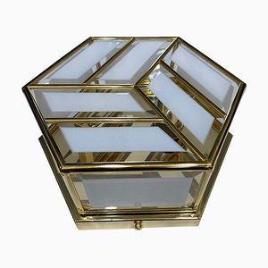 Italian Mid-Century Modern Brass and Glass Hexagonal Ceiling Lamp, 1970s-NMK-981573