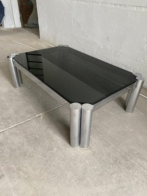 Italian Mid-Century Modern Smoked Glass & Chrome Coffee Table, 1970s-DHH-968779