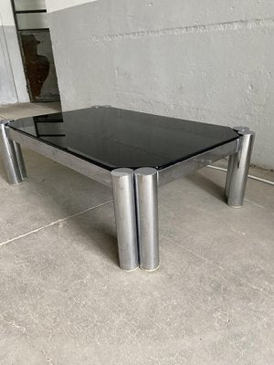 Italian Mid-Century Modern Smoked Glass & Chrome Coffee Table, 1970s-DHH-968779