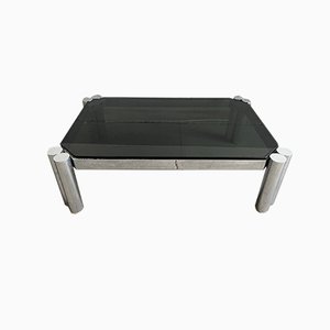 Italian Mid-Century Modern Smoked Glass & Chrome Coffee Table, 1970s-DHH-968779