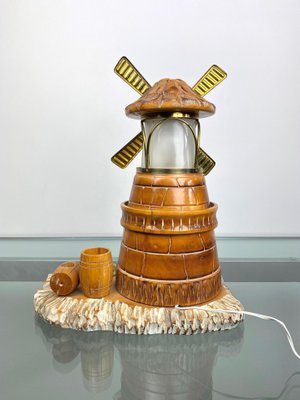 Italian Mill Table Lamp Ashtray in Hand-Carved Wood by Aldo Tura Macabo, 1960s-LYQ-1171658