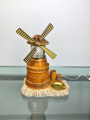 Italian Mill Table Lamp Ashtray in Hand-Carved Wood by Aldo Tura Macabo, 1960s-LYQ-1171658